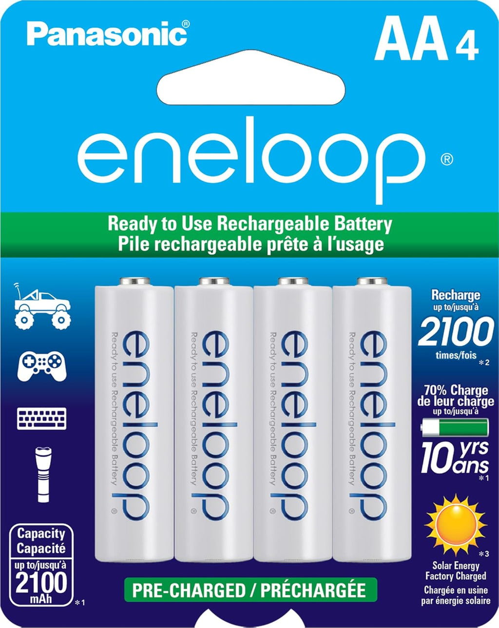 BK-3MCCA4BA Eneloop Panasonic AA 4-Pack 2100 Cycle Ni-MH Pre-Charged Rechargeable Batteries