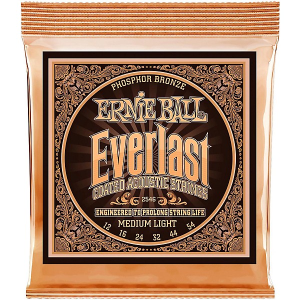 2546 Ernie Everlast Coated Phosphor Bronze Medium Light Acoustic Guitar Strings 12-54