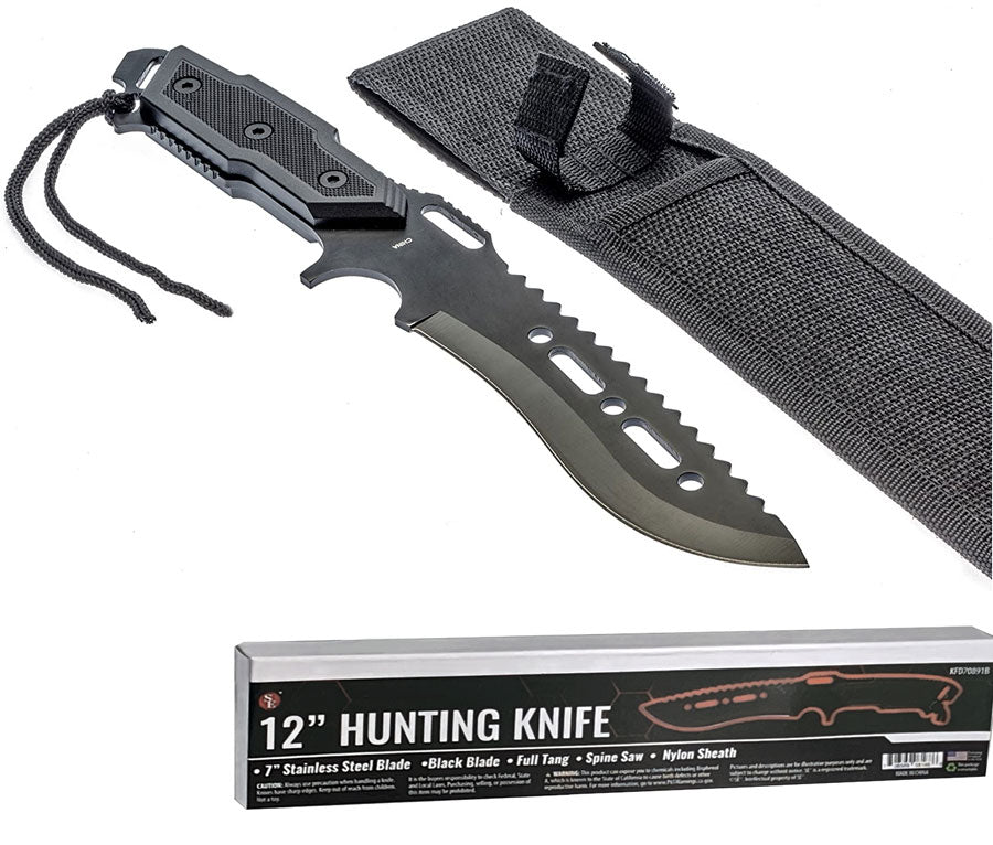 KFD70891B 12 in Stainless Black Serrated Blade Hunting Knife