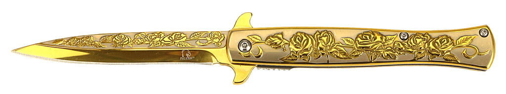 SG-KS3042GD Falcon 9 inch Gold / Titanium Rose Folding Spring Assist Knife