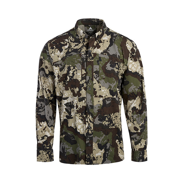 Pnuma Shooter Shirt, a camo button up hunting shirt.