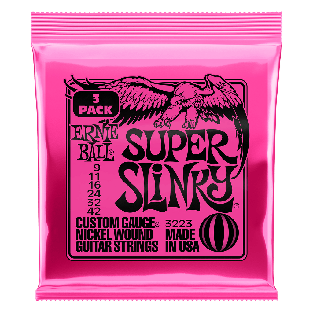 P03223 Ernie Ball 3-PACK (2223) Super Slinky Nickel Wound Electric Guitar Strings 9-42 Gauge - 3 Pack