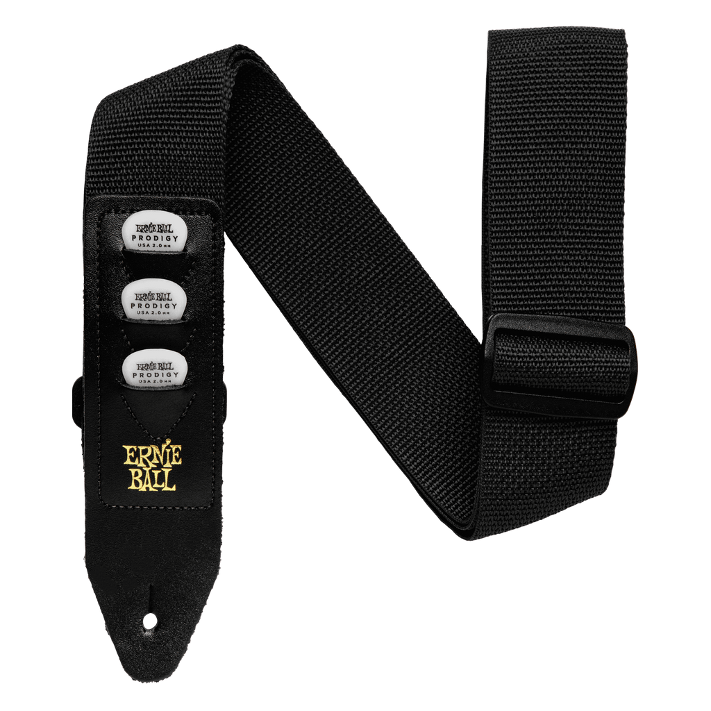 P04039 Ernie Ball Black With Black Pickholder Polypro Guitar Strap