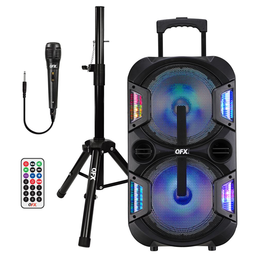 PBX-2101BLK QFX Dual 10-Inch Bluetooth Rechargeable Speaker W/ Stand And Wired Mic