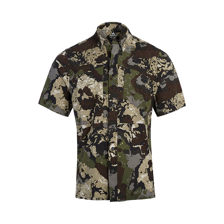 Pnuma Shooter shirt, a short sleeve button up camo shirt.
