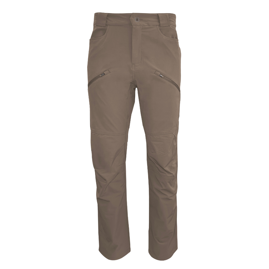 Pnuma Outdoors Prevail® Pant in Clay color, designed as high-performance warm weather hunting pants with durable 4-way stretch fabric, articulated knees, gusseted crotch, and abrasion resistance for active mobility. Featuring side-zip ventilation for airflow and moisture-wicking comfort, these versatile pants excel on early-season hunts, rugged hikes, and as breathable everyday outdoor wear.