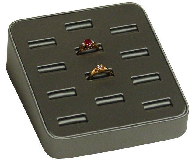 M&M BX2470R-SG Faux Leather 12 Slot Slanted Ring Display - Steel Gray