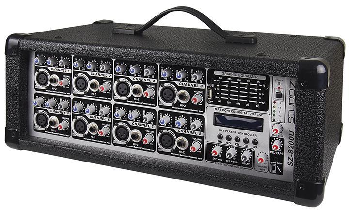 Studio-Z 8 Ch 800W Powered Mixer MP3 USB