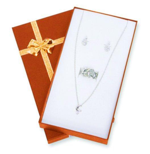 M&M DF6CRD Red Bowtie Linen Necklace/Earring/Ring Box