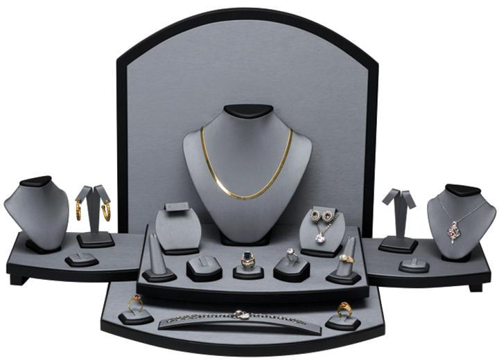 M&M SET54 30 Piece Steel Gray Faux Leather Display Set