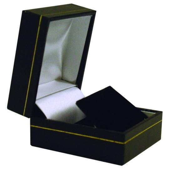 M&M LS60E Faux Leather Earring Box - Black With Gold Trim