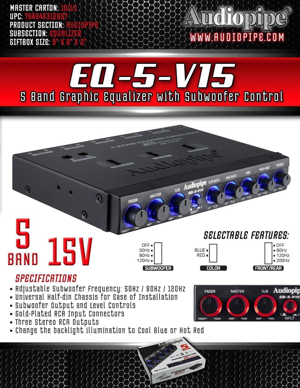 EQ-5-V15 Audiopipe 15V 5 Band Graphic EQ