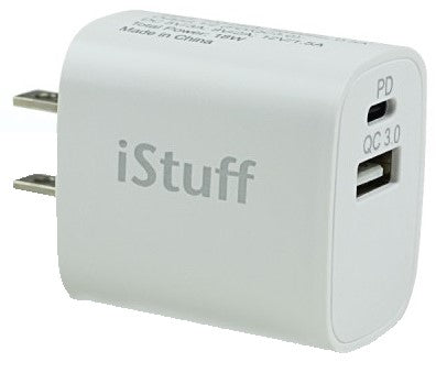 IPOWER-02USC-W PD And QC3.0 USB, USB-C Dual Port Fast Charging Wall Charger White