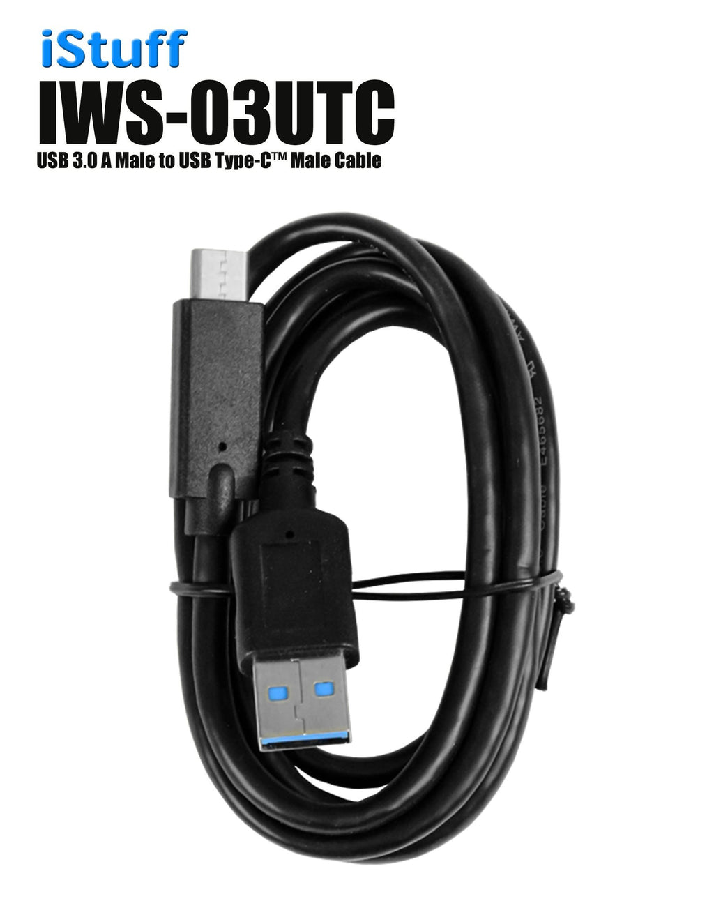 IWS03UTC iStuff Heavy Duty USB 3.0 Male to USB Type C 3.3 ft. For Data Sync and Charge