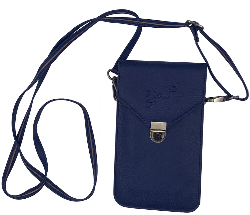 JPW1-BL Juli Cross Body Phone Case- Clutch - Blue Animal Free Leather