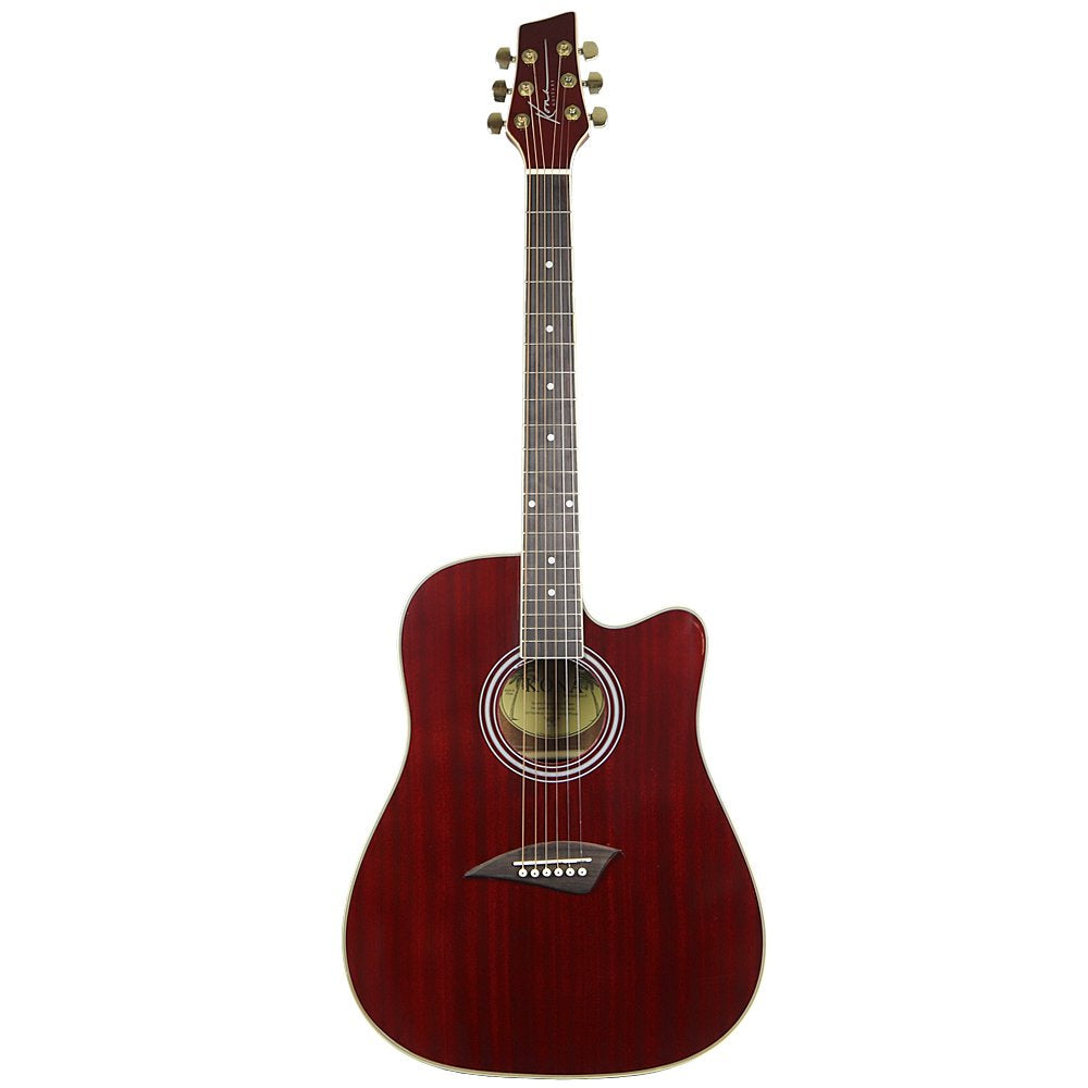 K1ETRD Kona K1E Series Dreadnought Cutaway Acoustic Electric Guitar - Transparent Red