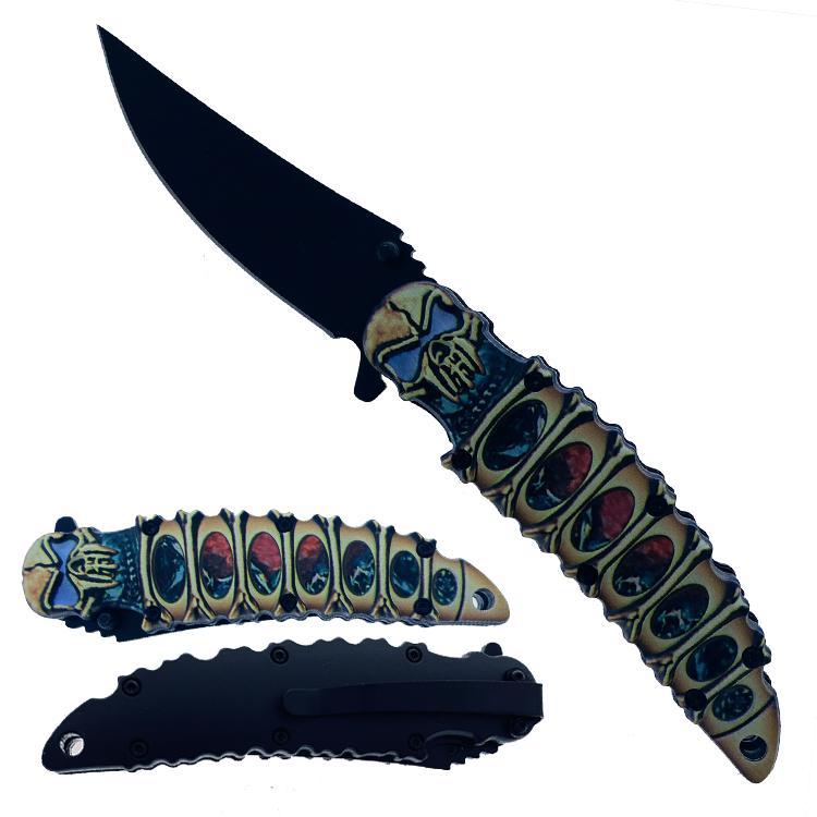 SG-KS1947BL 8.25 inch Overal Skull Design Folding Knife