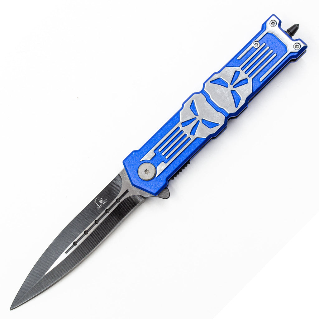 SG-KS2016BL 8.75 inch Skull Design Spring Assisted Knife - Blue