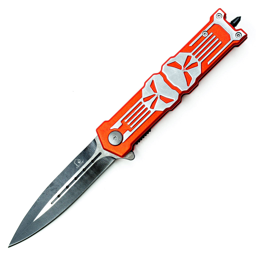 SG-KS2016RD 8.75 inch Skull Design Spring Assisted Knife - Red