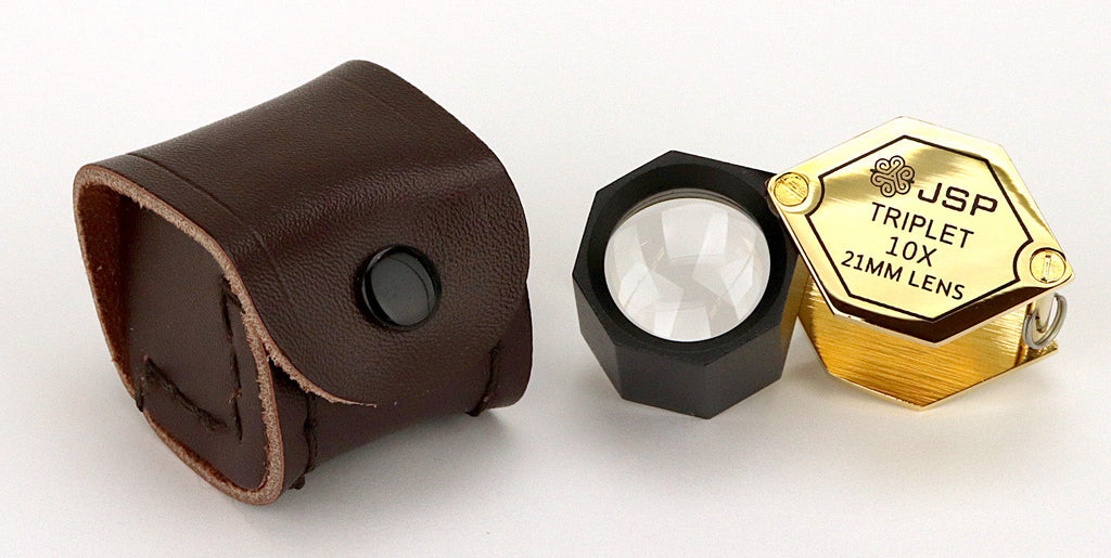 LO27 10x 21mm Hexagon Triplet Loupe - Goldtone/Black