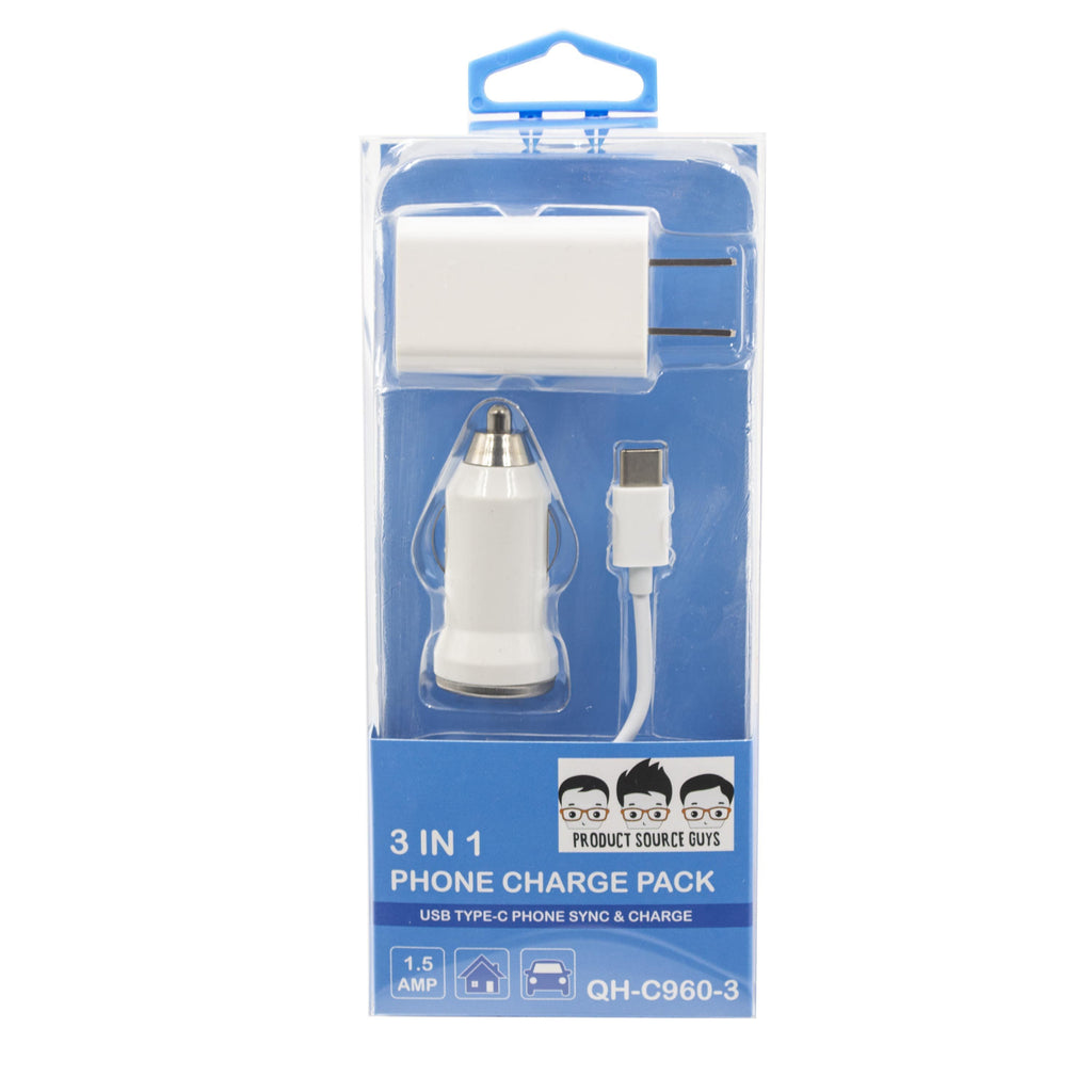 QH-C960-3 PSG Type-C USB 3-in-1 Auto or Home Charge and Sync Kit