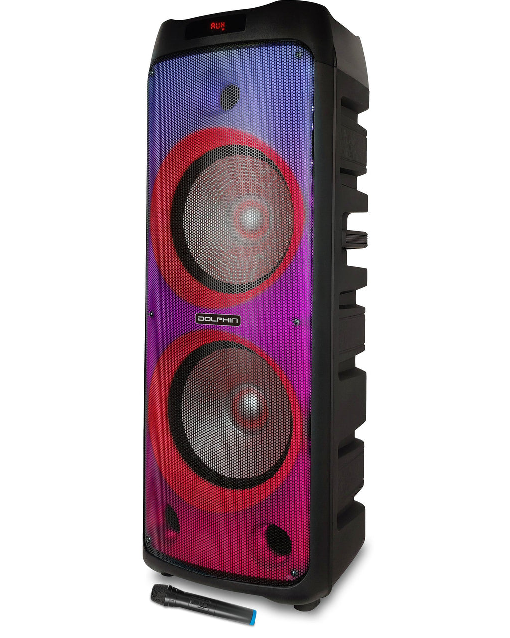 SPF-1212R Dolphin Dual 12" Rechargeable Speaker with Fire Light & Wireless Mic