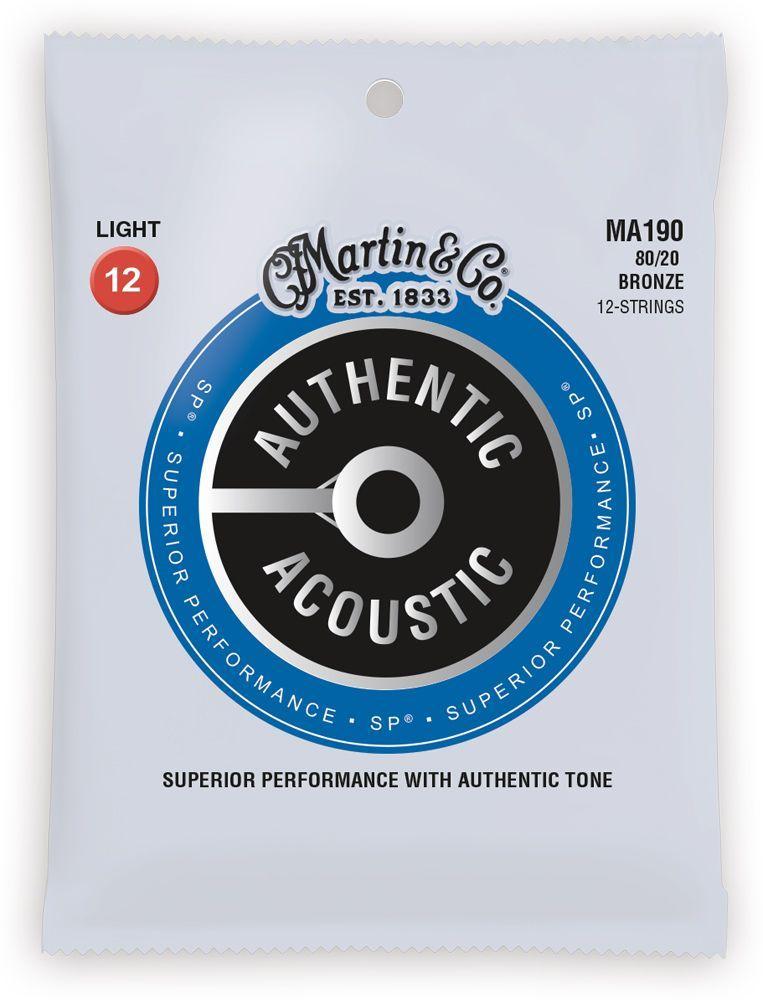MA190 Martin Authentic 80/20 Bronze Light Gauge 12 String Acoustic Set