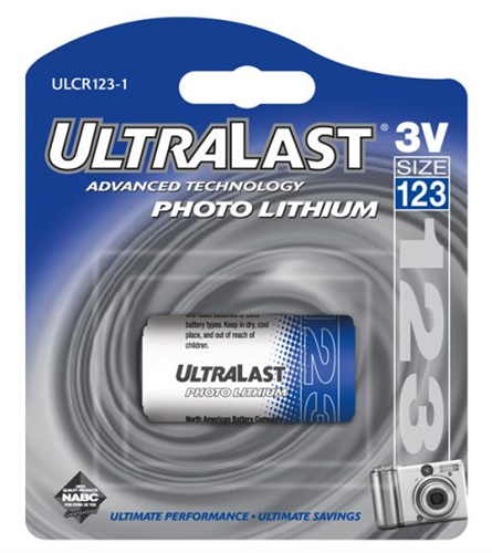 UL1231 Ultralast CR123A 3 volt 1 Pack Non-rechargeable Blister Card