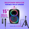 MPD1238B Maxpower 15-In Karaoke Bluetooth Speaker With Mic, Remote And Adjustable DJ Stand