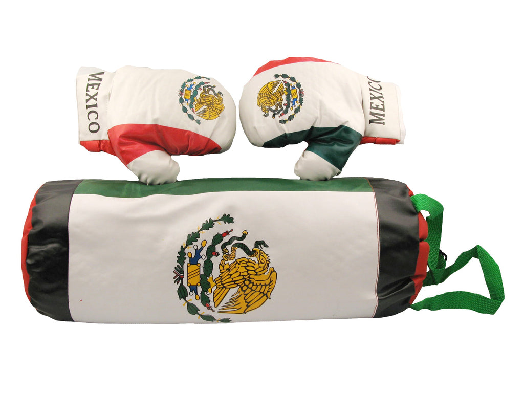 8014 Toy Boxing set Mexican Flag Style 24in Bag with Hanging Strap and Gloves