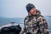 Camo puffy jacket front caza full zip hooded lifestyle boat bear water