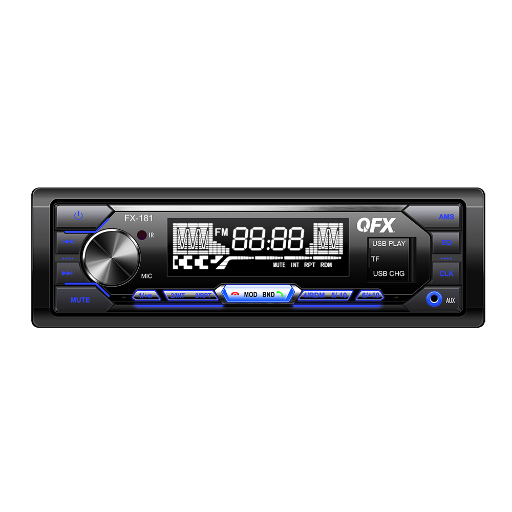 FX-181 QFX AM/FM/MP3 Mechless Car Stereo With BT Hands Free Calling