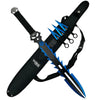 SG-SK1713BL Tactical Master 25-In Flame Skull Machete With Throwing Knives in  Blue