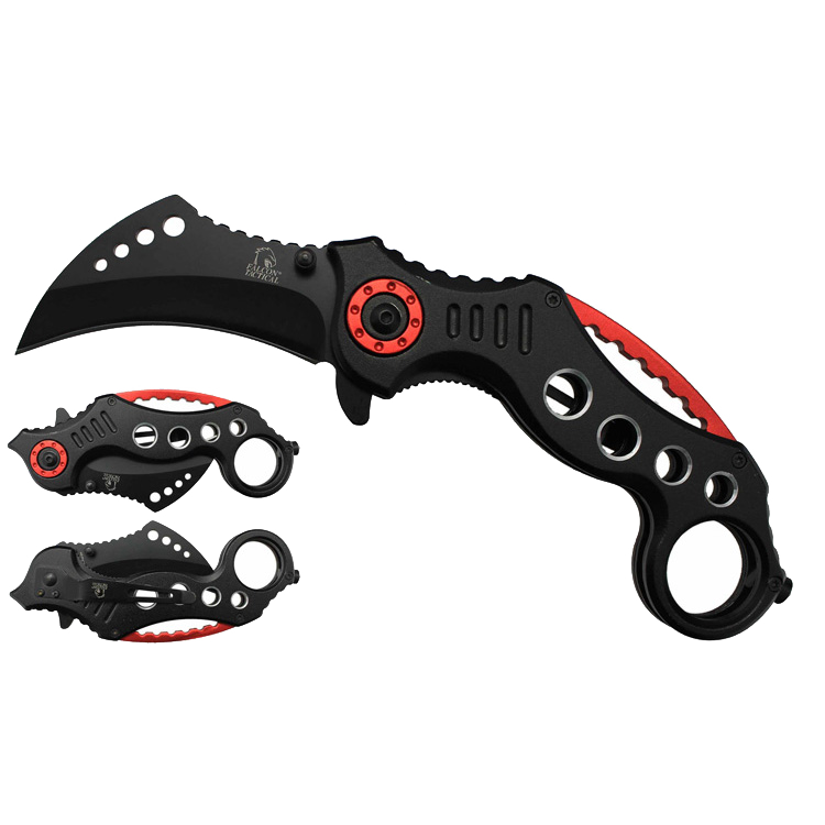 SG-KS3293BR Falcon Black 6-Inch Folding Knife With Black Blade - Red Accents