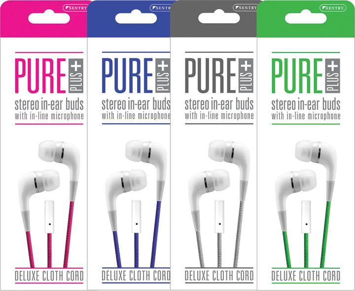 Sentry Pure Plus Ear Buds with Mic Assorted Color PDQ
