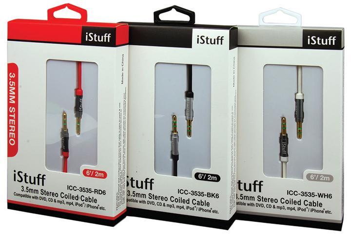 iStuff 3.5mm Stereo Coiled Cable 6' Black