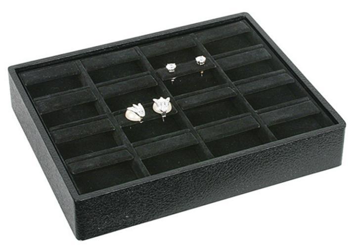 M&M ET916V-BK Stackable 16 Pair Earring Tray - Black