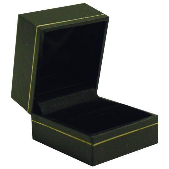 M&M LS00R Faux Leather Single Ring Box - Black With Gold Trim