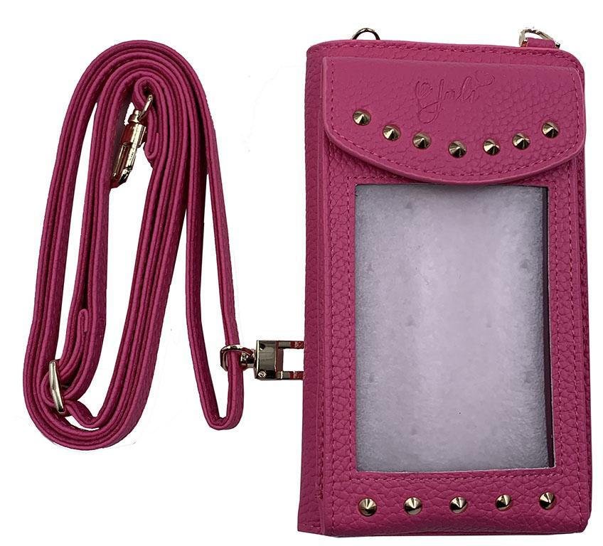 JPW2-PNK  Juli Cross Body Wallet and Phone Storage in Pink Animal-Free Leather