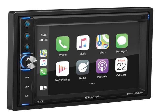 P62CP Planet Audio Double-DIN, Apple CarPlay Android Auto MECH-LESS Multimedia Player (no CD/DVD) 6.2" Touchscreen Bluetooth