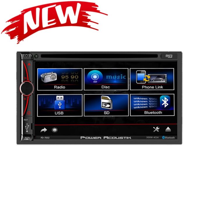 PD-7002 Power Acoustik Double-DIN 7 inch AM/FM/DVD BT Phone-Link