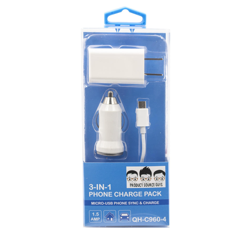 QH-C960-4 PSG Micro USB 3-in-1 Auto or Home Charge and Sync Kit