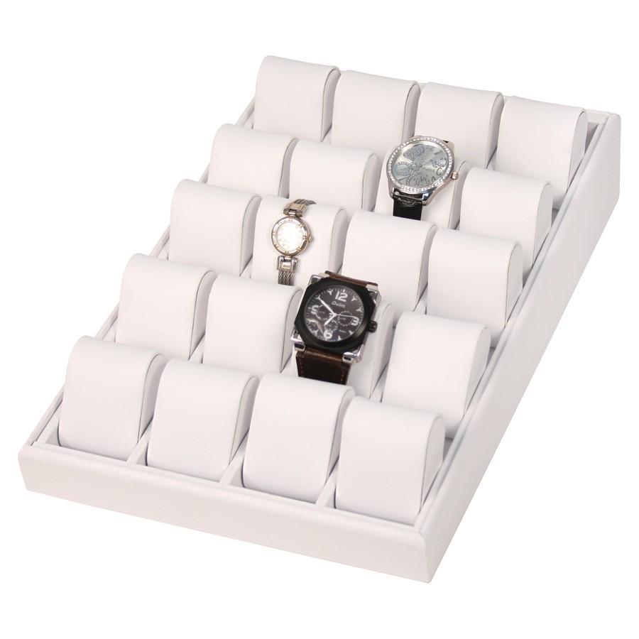 WT-1320L-WH 20pc Beautiful White Faux Leather Angle Watch Display